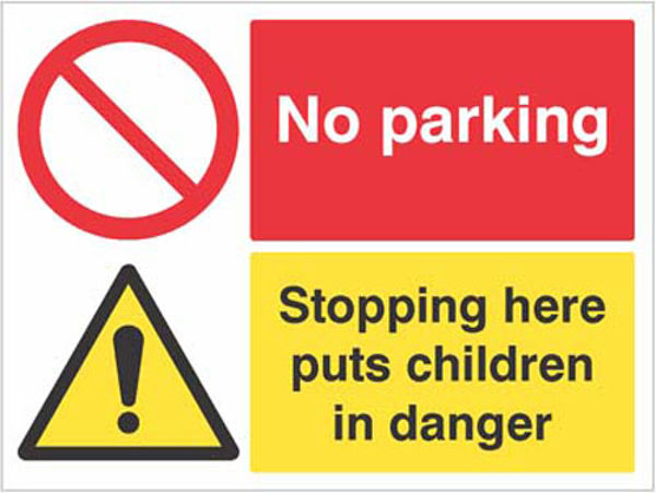 Picture of No parking Stopping here puts children in danger