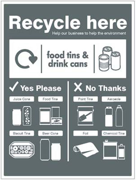 Picture of Food tins and drink cans - WRAP Recycle here sign