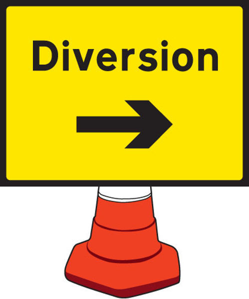 Picture of Diversion right cone sign 600x450mm