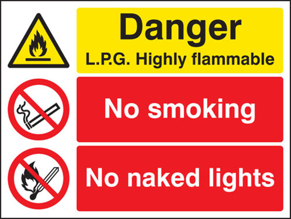 Picture of Danger LPG highly flammable no smoking no naked lights
