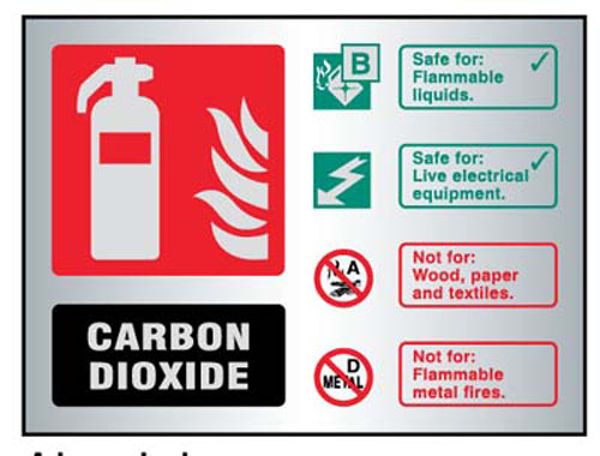 Picture of CO2 extinguisher ID aluminium 150x200mm adhesive backed