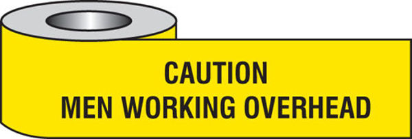 Picture of Caution men working overhead barrier tape
