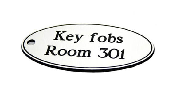 Picture of 50x100mm Key fob oval - Black text on white