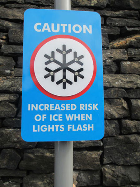 Picture of Ice Detector LED Sign (300x500mm composite) post mounted with Channelling-c