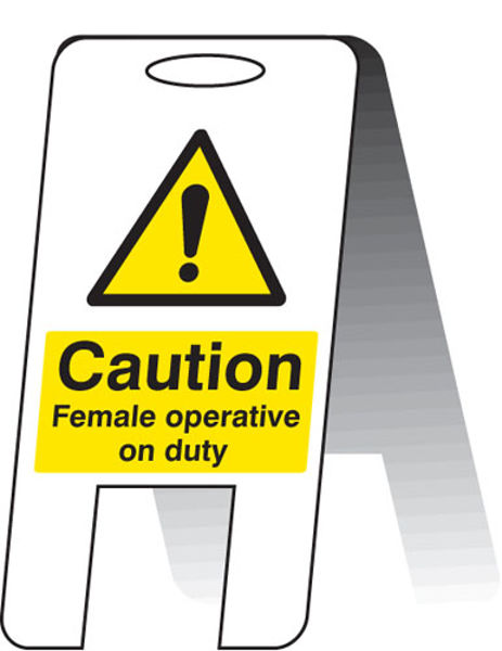 Picture of Caution female operative on duty (self standing folding sign)