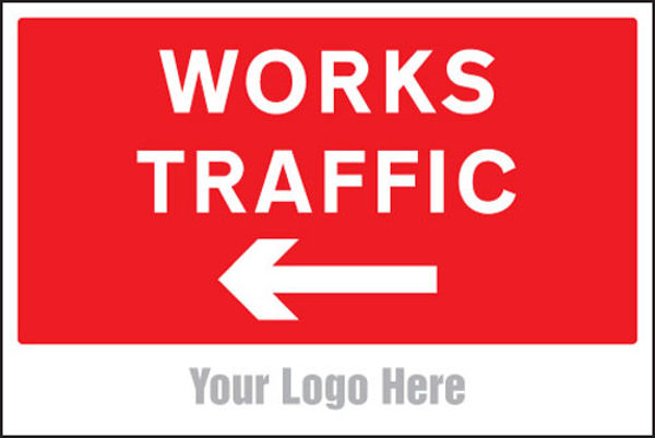 Picture of Works traffic only, arrow left, site saver sign 600x400mm