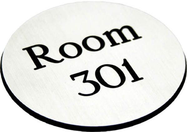 Picture of Engraved Sign with adhesive backing - 95mm dia Black text on white