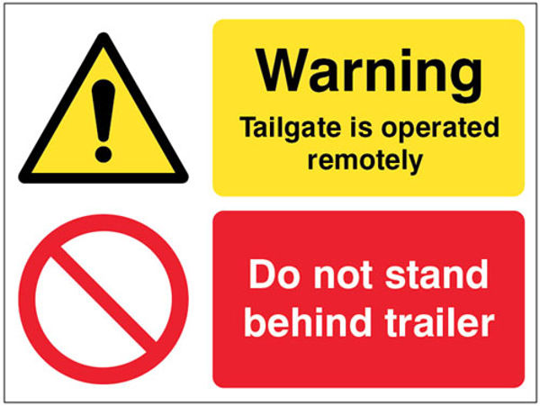 Picture of Warning Tailgate is operated remotely Do not stand behind trailer