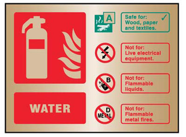 Picture of Water extinguisher ID brass 150x200mm adhesive backed