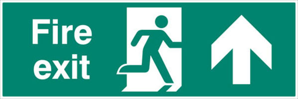 Picture of Fire exit double sided with arrow up 1200x400mm 5mm rigid