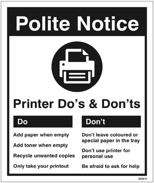 Picture of Printer - Do's & Dont's