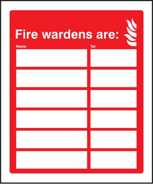 Picture of Fire wardens are (6 names and numbers)