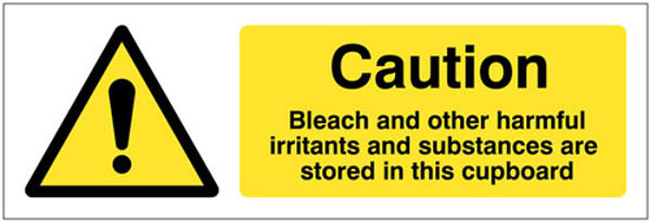 Picture of Caution Bleach and other harmful irritants and substances are stored in thi