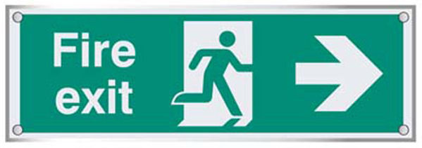 Picture of Fire exit right visual impact 5mm acrylic sign 450x150mm c-w stand off loca