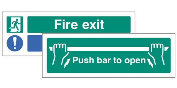 Picture of Fire exit Keep Clear-Push bar to open Double sided self adhesive window sti