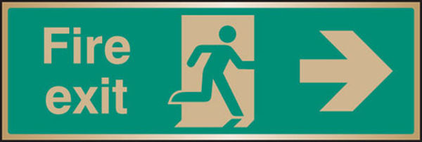 Picture of Fire exit arrow right brass 300x100mm