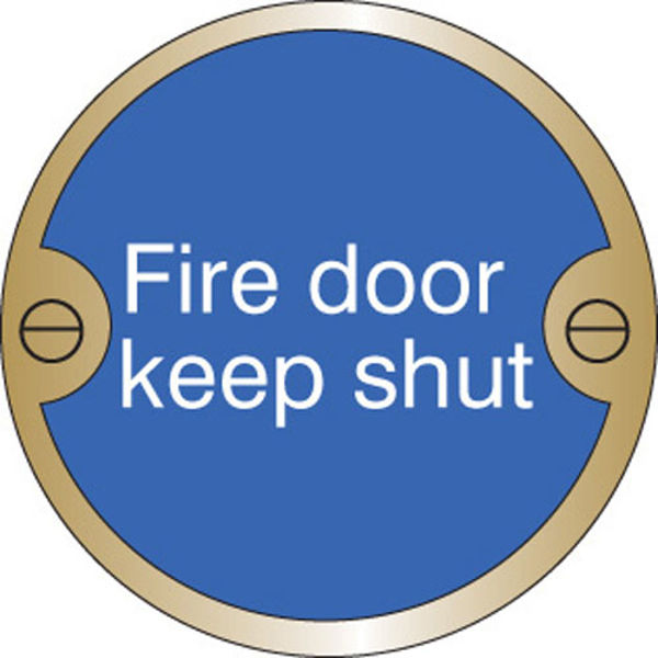 Picture of Fire door keep shut 76mm dia brass sign