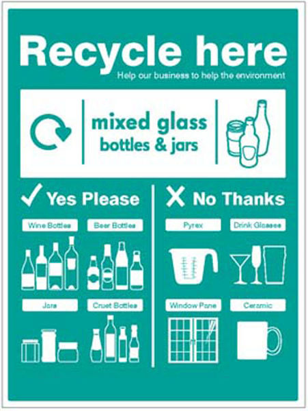 Picture of Mixed glass bottles & jars - WRAP Recycle here sign