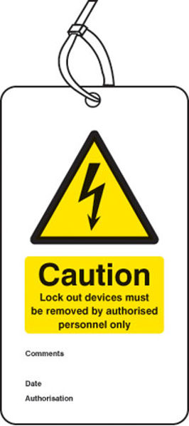 Picture of Lockout Tag - Lock out device must be removed by... (80x150mm) Pk of 10