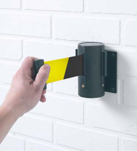 Picture of Wall mounted retractable barrier 3m black-yellow webbing 50mm wide c-w scre