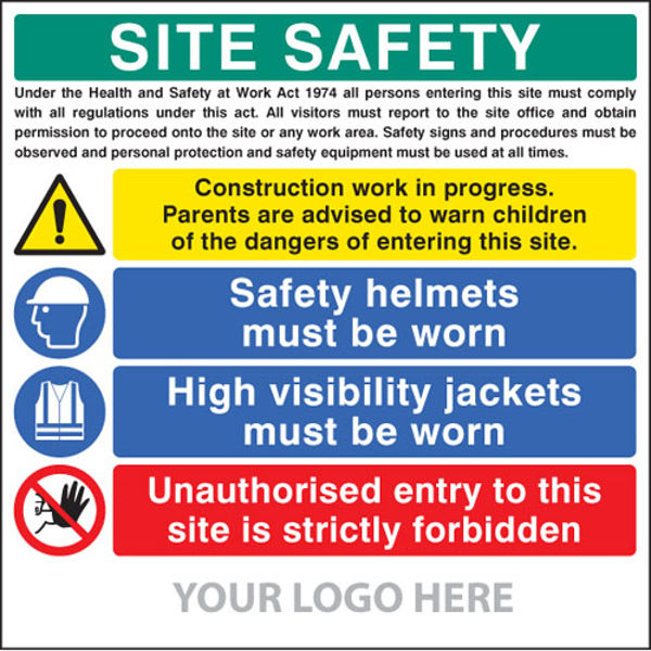 Picture of Site safety board, helmets, hi-vis, unauthorised entry site saver sign 1220