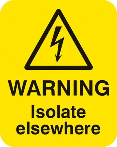 Picture of Danger isolate elsewhere Sheet of 25 labels 40x50mm