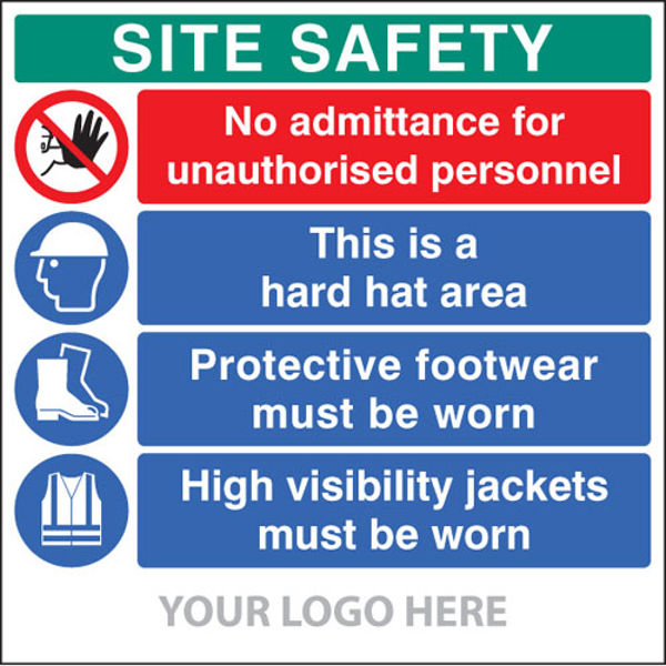 Picture of Site safety board, no admittance, hard hat, footwear, hivis,  site saver si