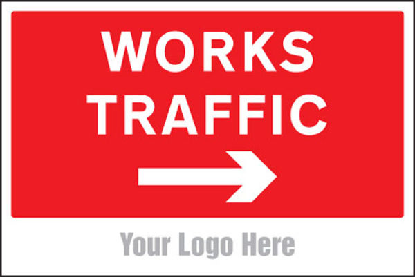 Picture of Works traffic only, arrow right, site saver sign 600x400mm