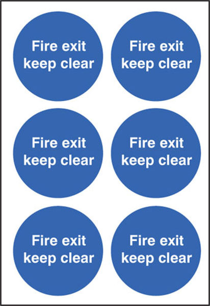 Picture of Fire exit keep clear 65mm dia - sheet of 6