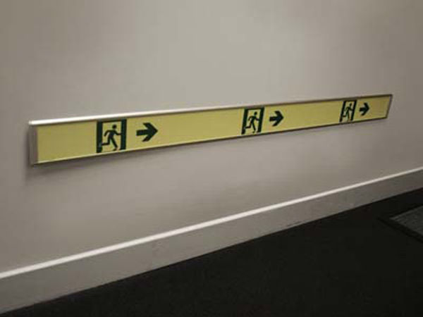 Picture of Fire exit left marking strips 1200x92mm photoluminescent rigid in aluminium