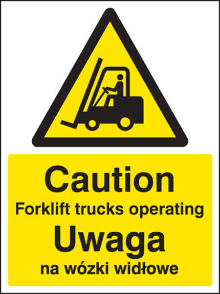 Picture of Caution forklift trucks operating (English-polish)