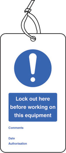 Picture of Lockout Tag - Lock out here before working on... (80x150mm) Pk of 10