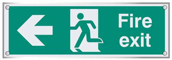 Picture of Fire exit left visual impact 5mm acrylic sign 450x150mm c-w stand off locat