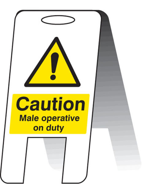 Picture of Caution male operative on duty (self standing folding sign)