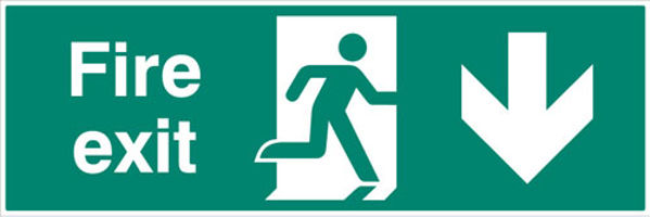 Picture of Fire exit double sided with arrow down 1200x400mm 5mm rigid