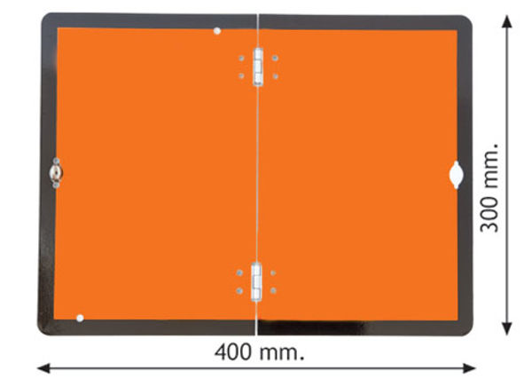 Picture of Folding hazard warning vehicle plate 400x300mm reflective aluminium
