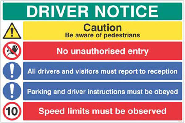 Picture of Driver notice Be aware of pedestrian, 10mph…
