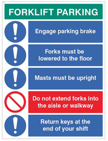 Picture of Forklift Parking Engage brakes, lower forks, return keys…