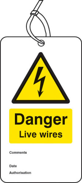 Picture of Danger live wires double sided safety tags (pack of 10)