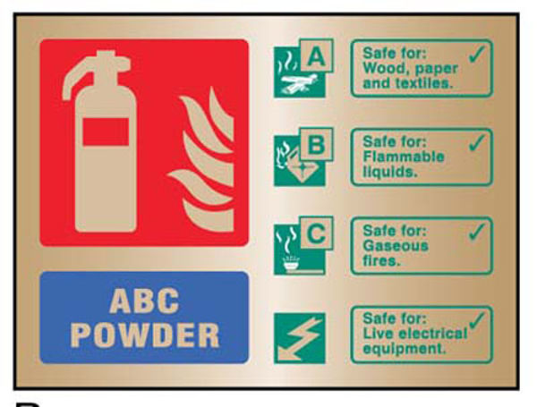 Picture of ABC powder extinguisher ID brass 150x200mm adhesive backed
