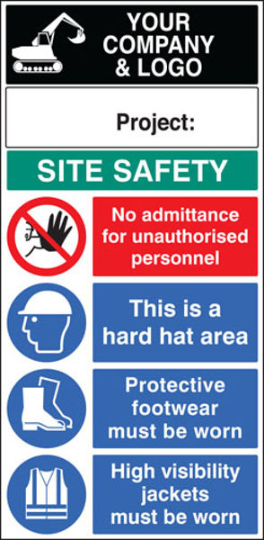 Picture of Site safety board 600x1200mm 5mm pvc c-w logo and project