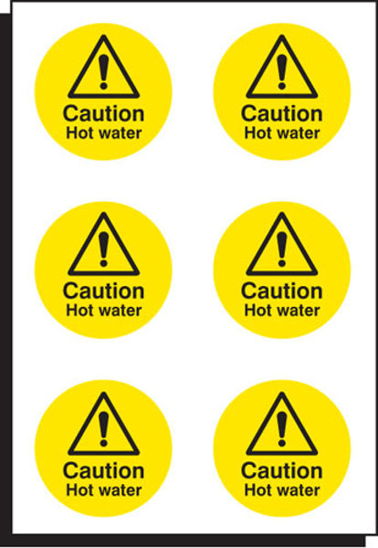 Picture of Caution hot water 65mm dia - sheet of 6