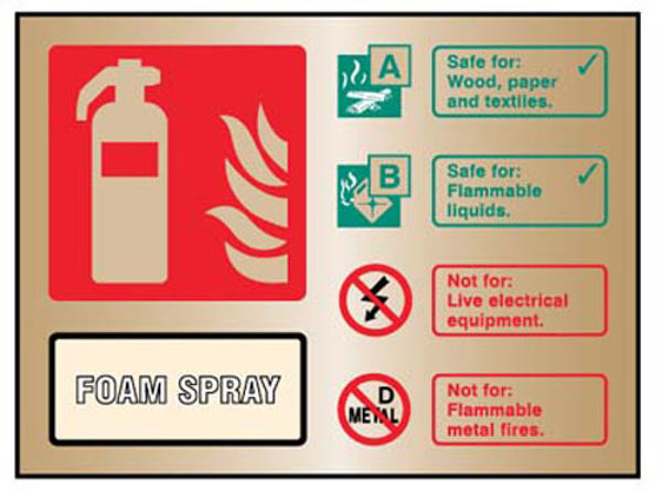 Picture of Foam spray extinguisher ID brass 150x200mm adhesive backed