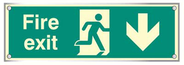 Picture of Fire exit down visual impact 5mm  photoluminescent acrylic sign 450x150mm c