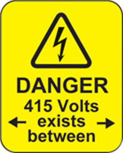Picture of Danger 415 volts <-exists between-> roll of 100 labels 40x50mm