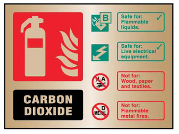 Picture of CO2 extinguisher ID brass 150x200mm adhesive backed
