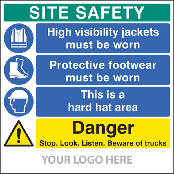 Picture of Site safety board, hivis, footwear,hard hat, trucks,  site saver sign 1220x