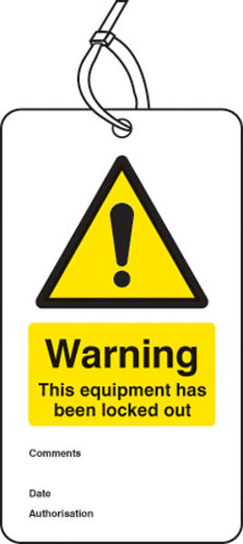 Picture of Warning equipment is locked out double sided safety tags (pack of 10)