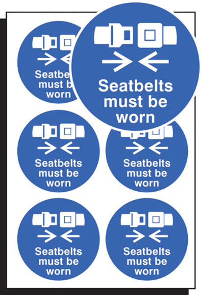 Picture of Seatbelts must be worn 65mm dia - sheet of 6