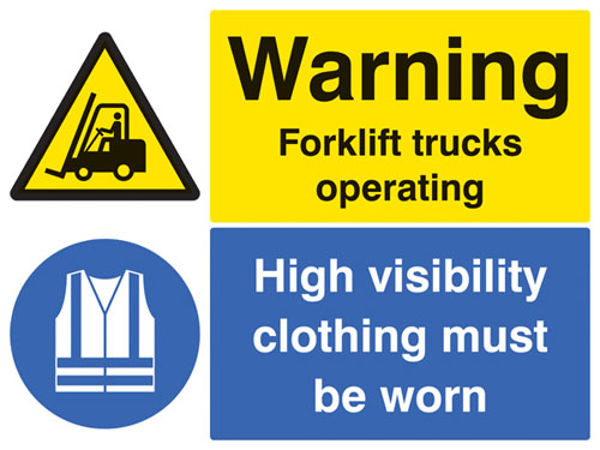 Picture of Warning Forklift trucks operating High visibility clothing must be worn bey